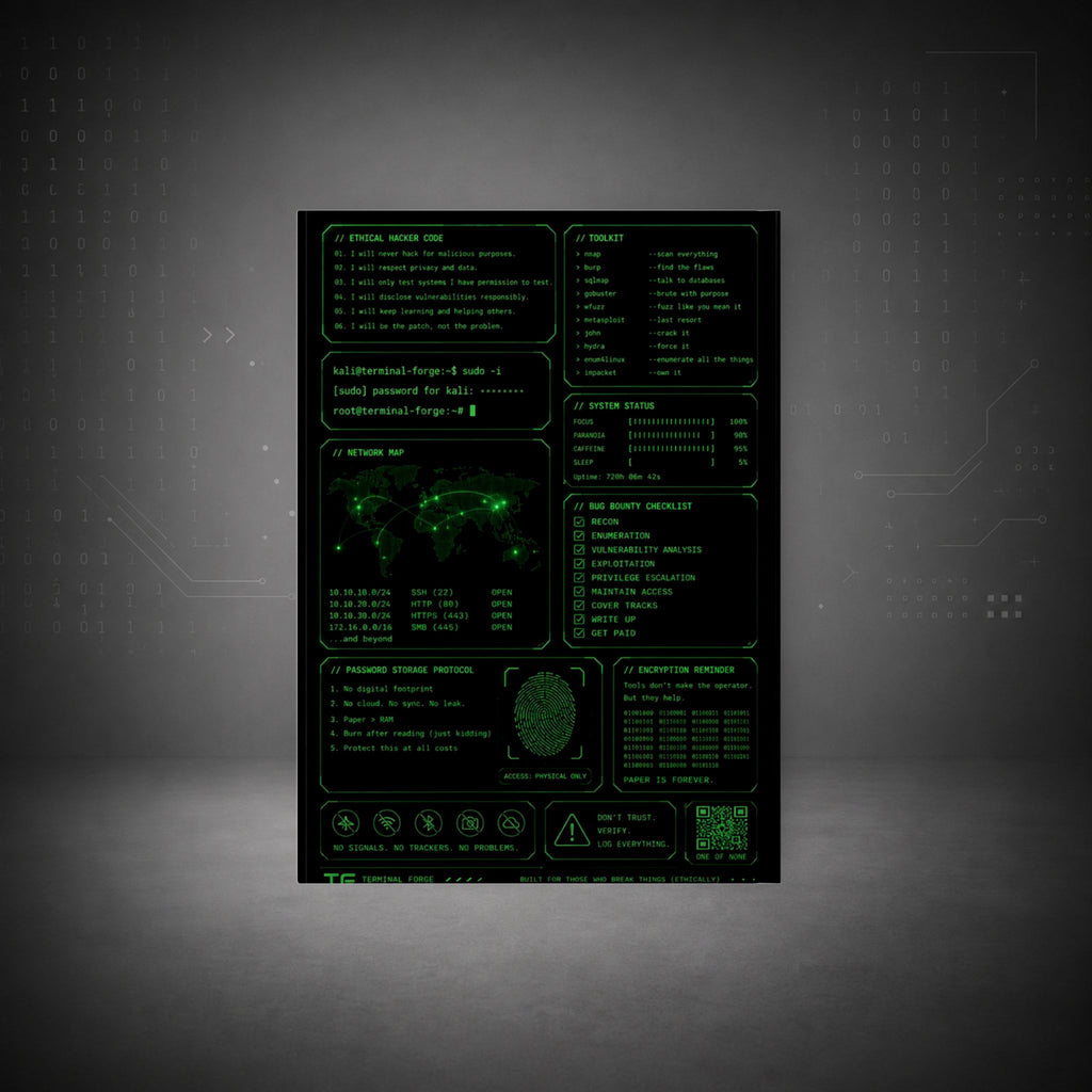 Terminal Forge™ UNHACKABLE Journal – Ethical Hacker Password Notebook | Cybersecurity Hardcover Notebook for Pentesters & Bug Bounty Hunters