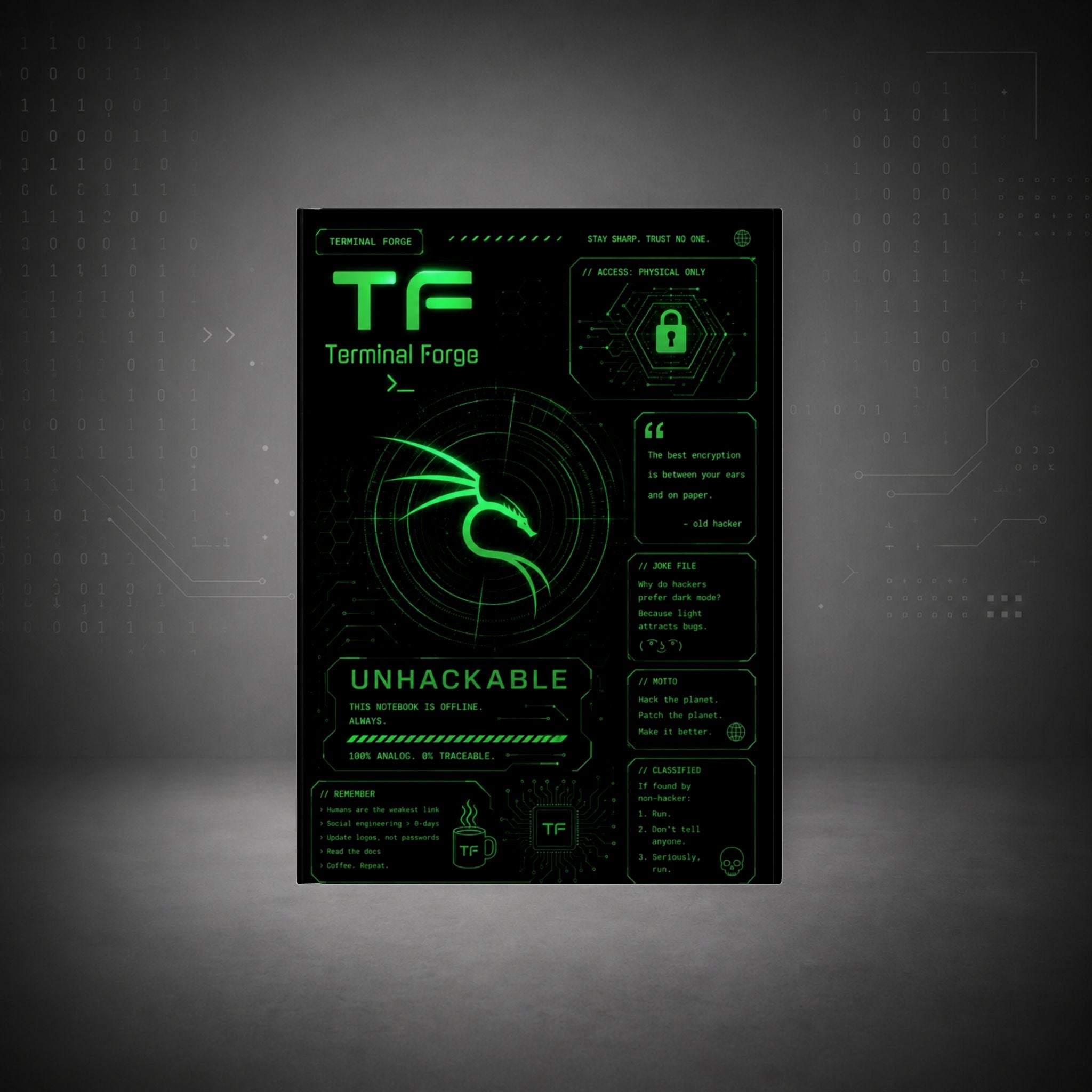 Terminal Forge™ UNHACKABLE Journal – Ethical Hacker Password Notebook | Cybersecurity Hardcover Notebook for Pentesters & Bug Bounty Hunters