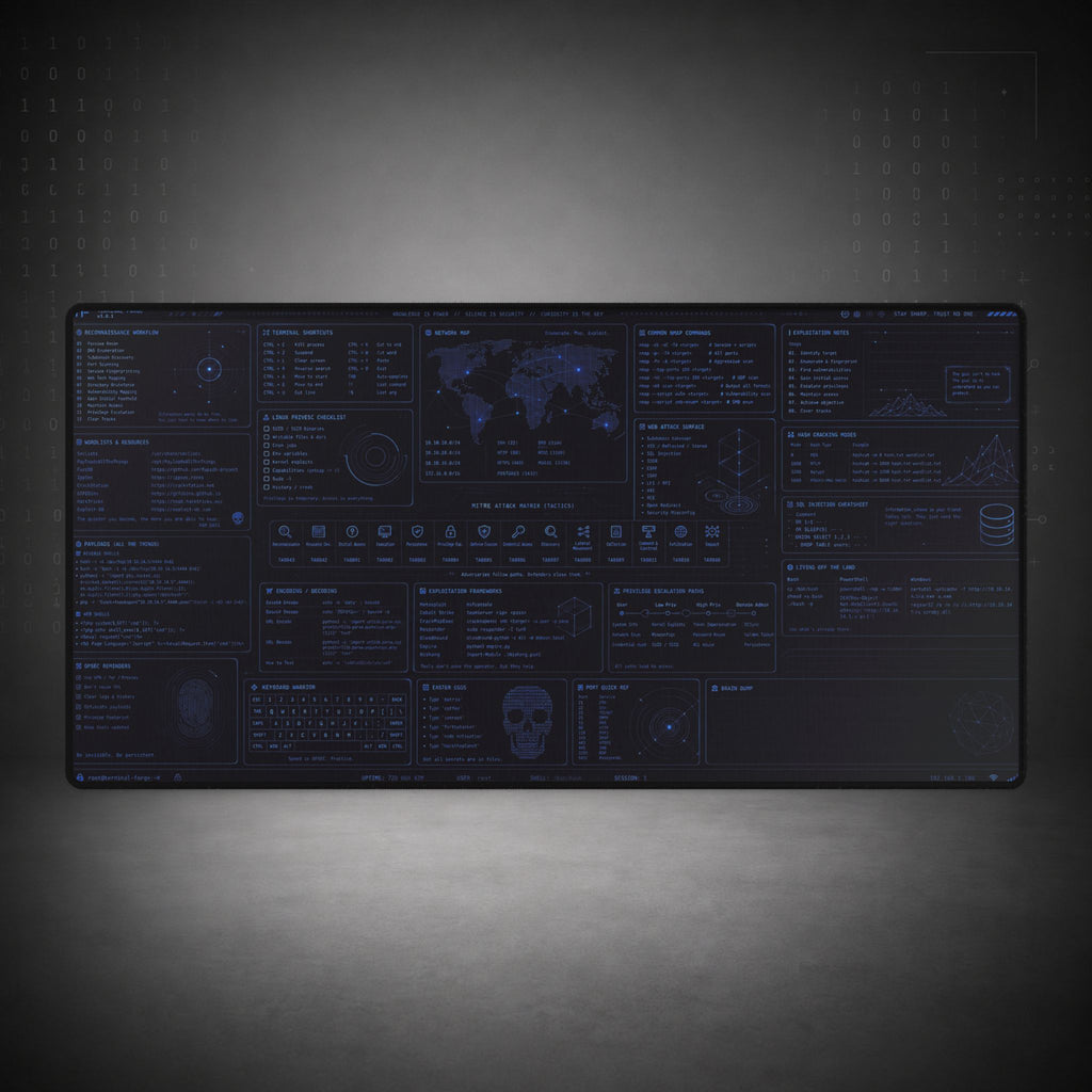 Terminal Forge™ Blue Matrix XL Desk Mat – Cybersecurity & Ethical Hacking Command Center Mousepad