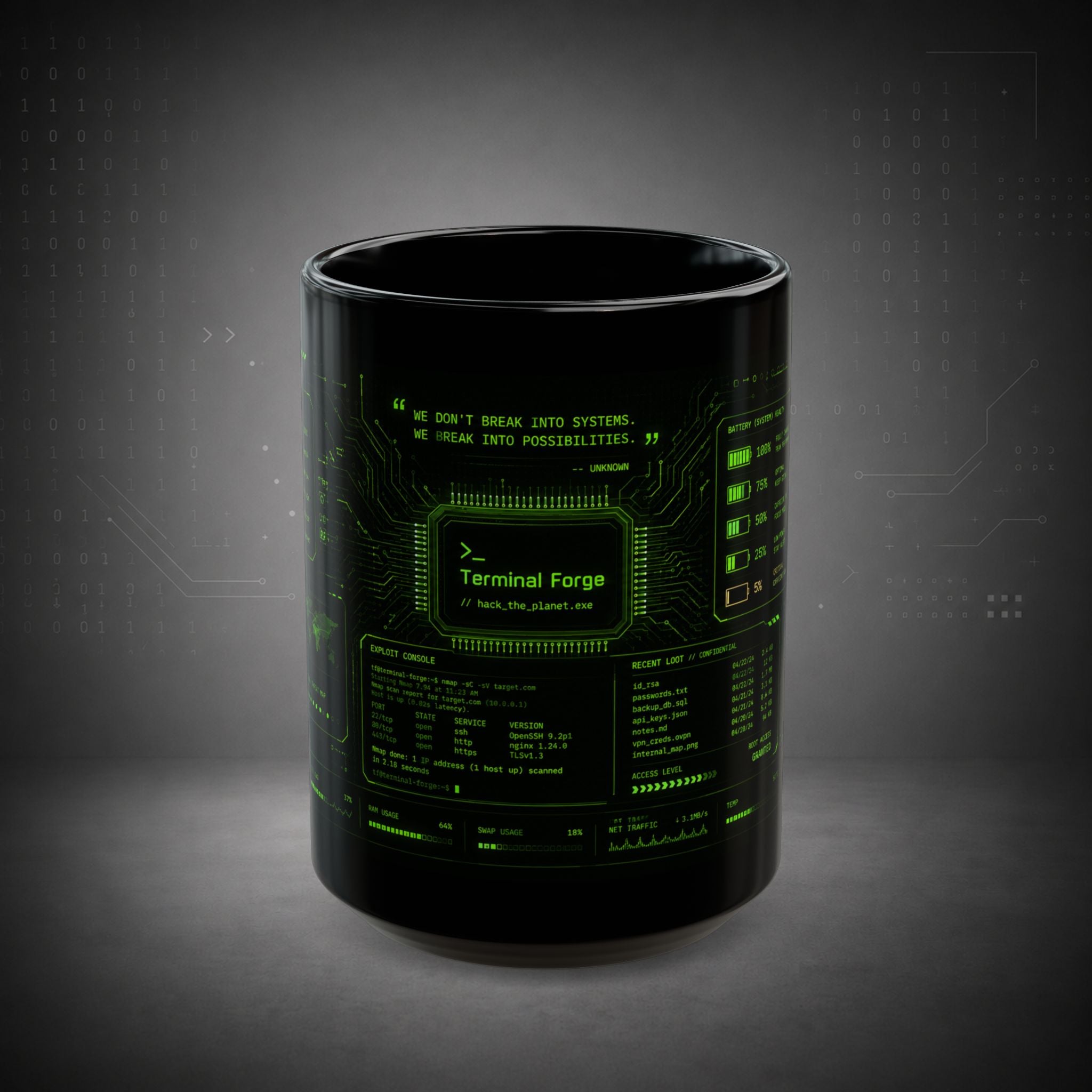 Terminal Forge™ Hacker Fuel Mug – Cybersecurity Coffee Mug for Ethical Hackers, Pentesters & Bug Bounty Hunters