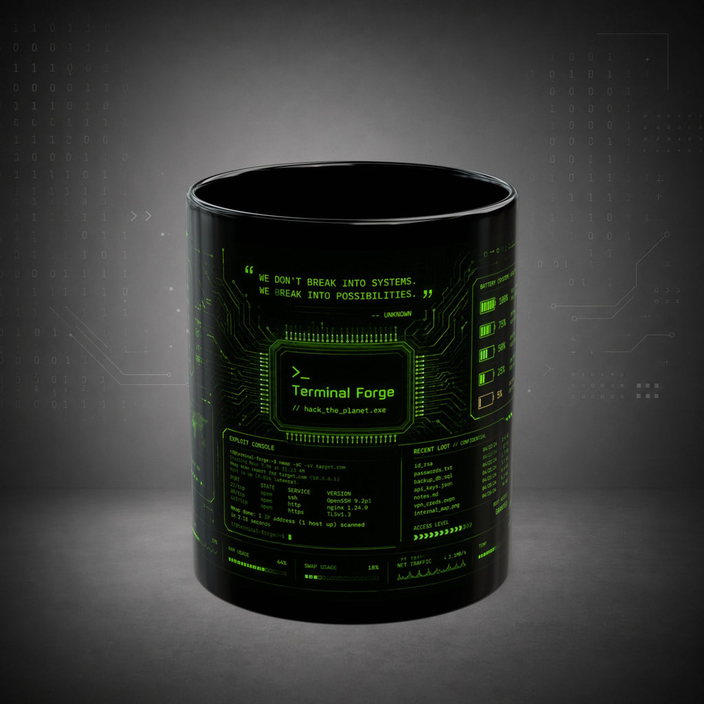 Terminal Forge™ Hacker Fuel Mug – Cybersecurity Coffee Mug for Ethical Hackers, Pentesters & Bug Bounty Hunters