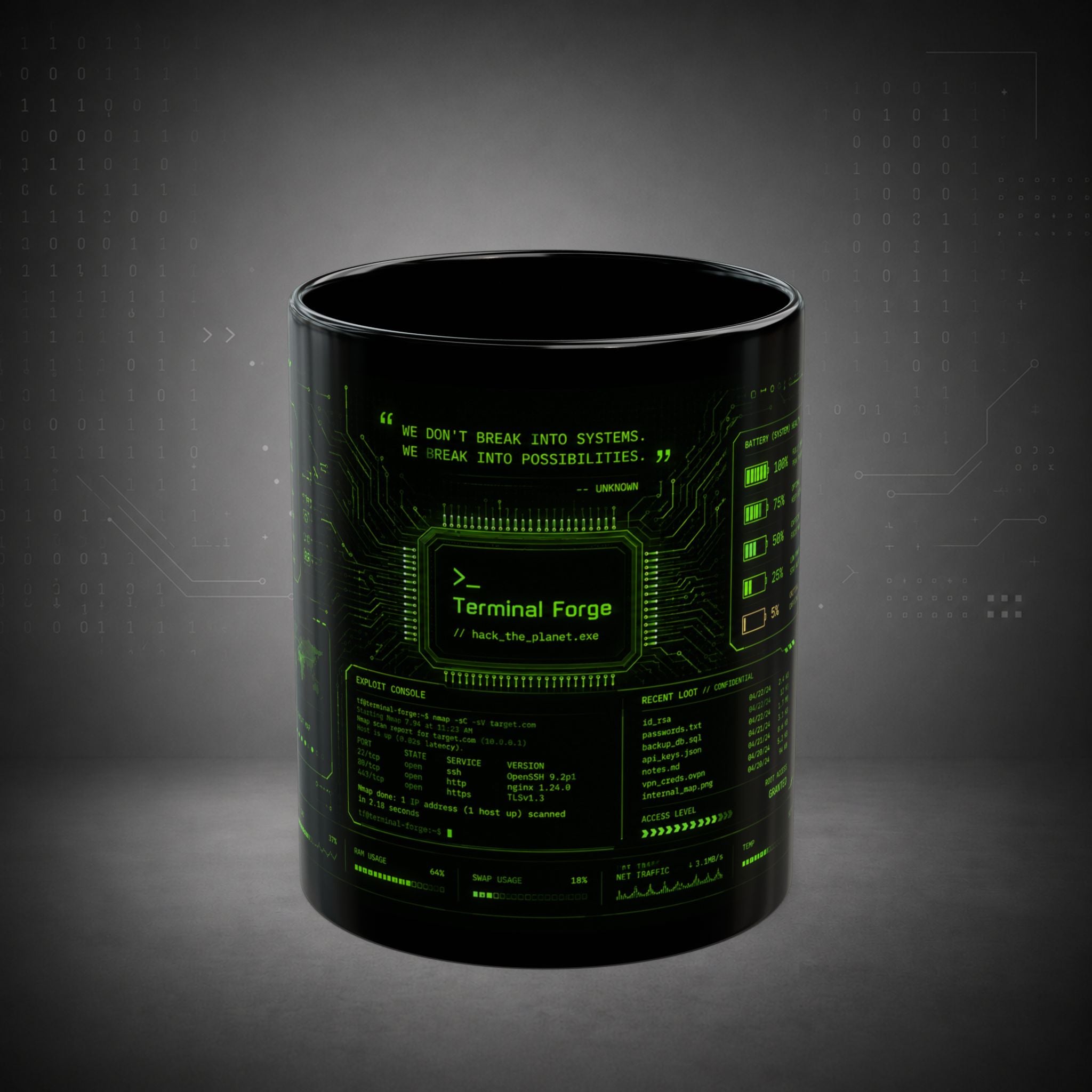 Terminal Forge™ Hacker Fuel Mug – Cybersecurity Coffee Mug for Ethical Hackers, Pentesters & Bug Bounty Hunters