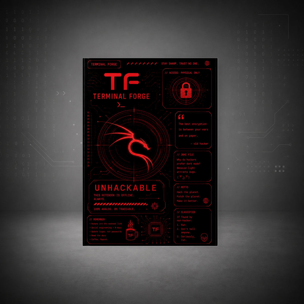 Terminal Forge™ UNHACKABLE Journal – Ethical Hacker Password Notebook | Cybersecurity Hardcover Notebook for Pentesters & Bug Bounty Hunters