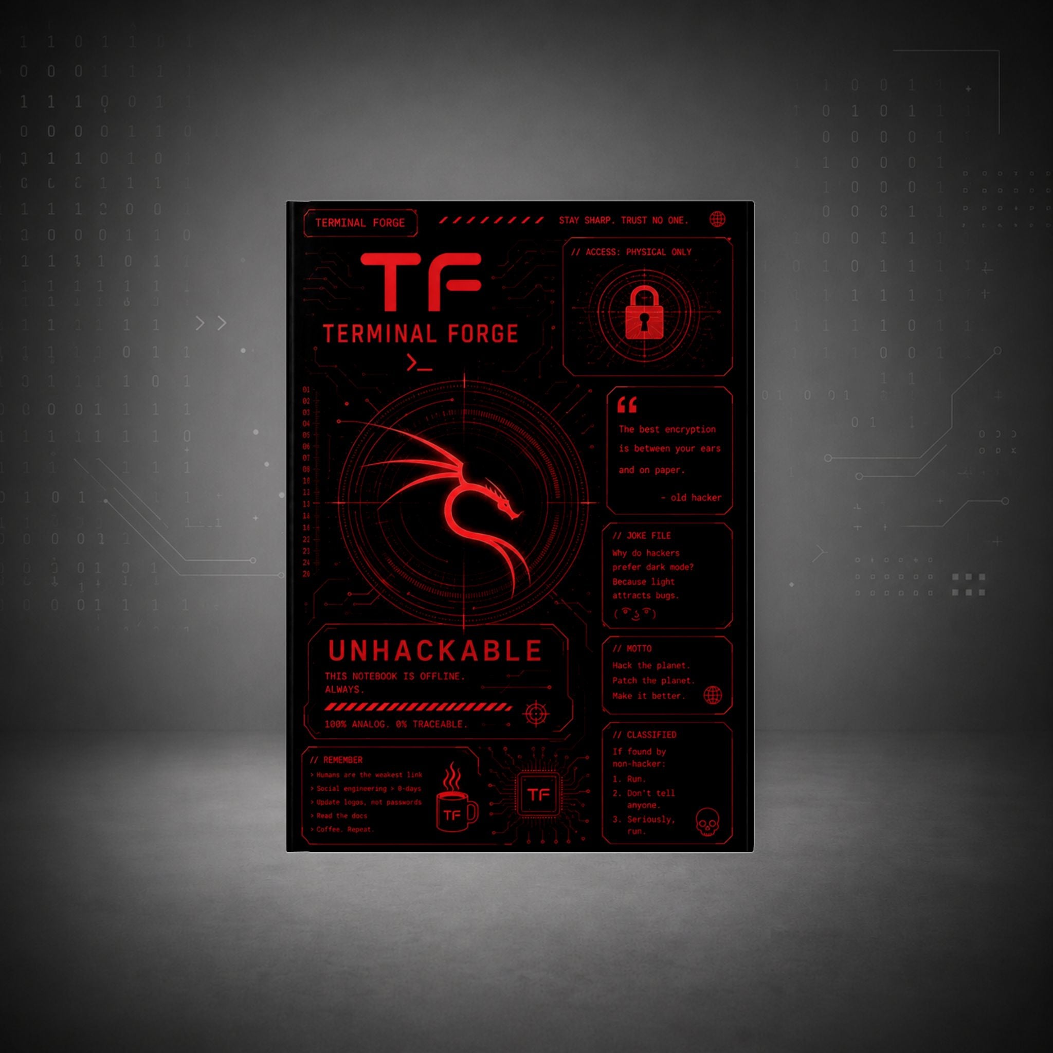 Terminal Forge™ UNHACKABLE Journal – Ethical Hacker Password Notebook | Cybersecurity Hardcover Notebook for Pentesters & Bug Bounty Hunters